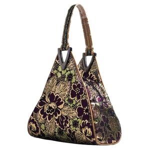 Brocade Floral Triangle Handbag in Gold & Purple